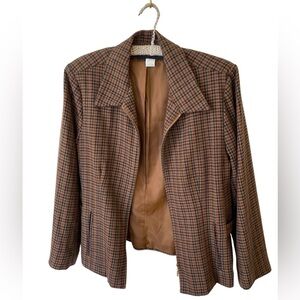 Casa Blanca Brown Checkered Women's Zip Jacket - Vintage